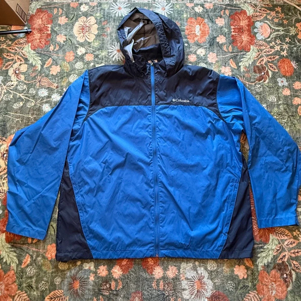 Columbia Glennaker Lake Rain Jacket Mens‎ Blue Navy Windbreaker RM2015 Hooded
